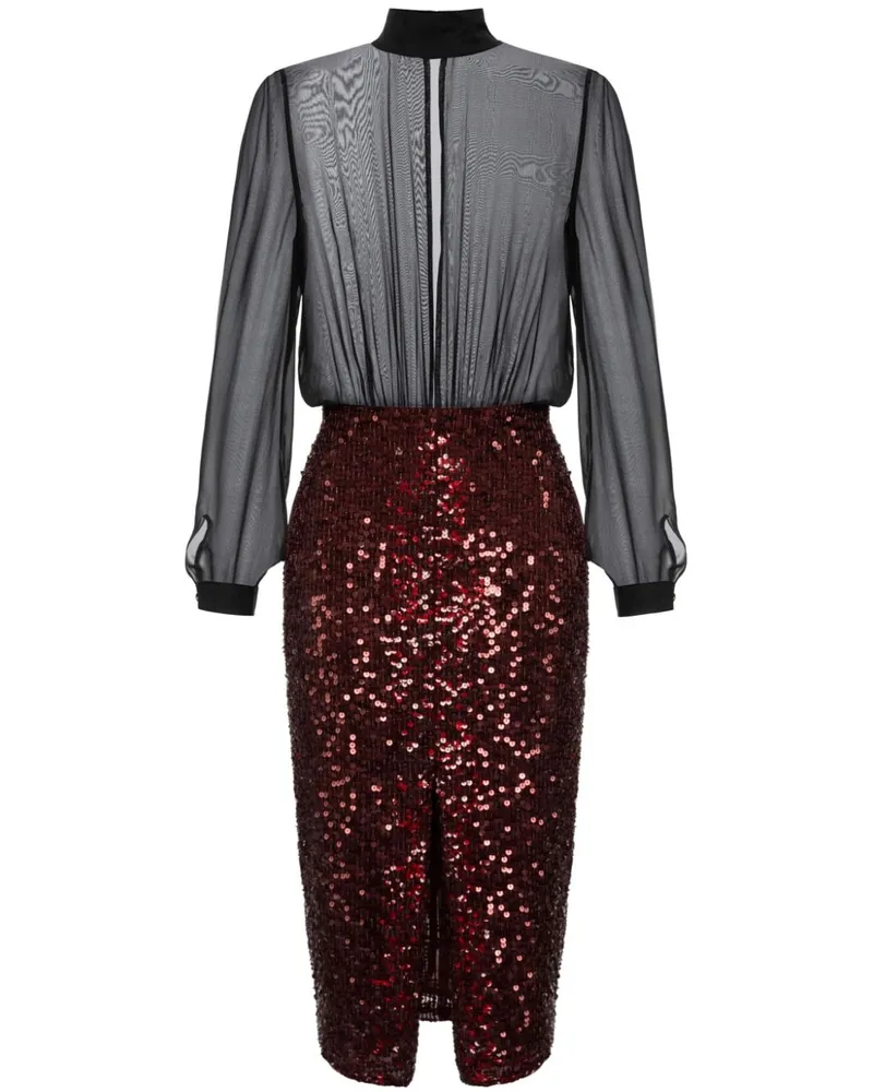 Elisabetta Franchi Georgette-Midikleid mit Pailletten - Schwarz Schwarz