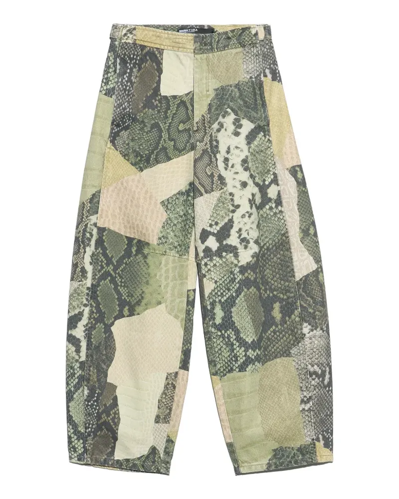 BIMBA Y LOLA Barrel Green Jeans im Schlangen-Patchwork - Grün Grün
