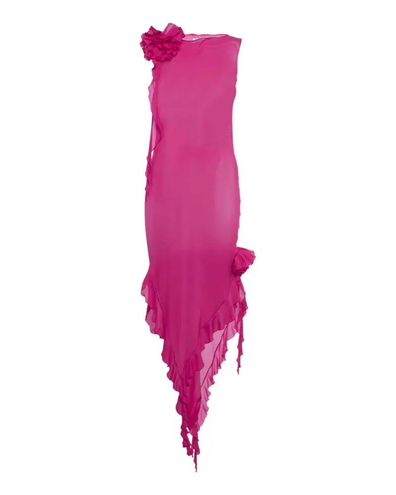 Fancì Club floral-appliqué ruffled midi dress - Rosa Rosa