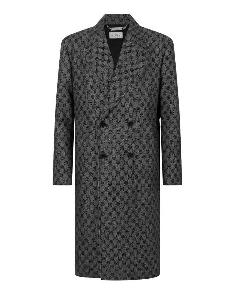 Philipp Plein Doppelreihiger Mantel aus Monogramm-Jacquard - Grau Grau