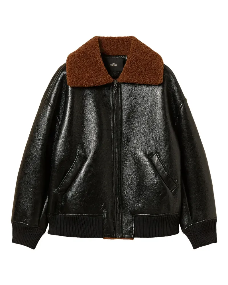 Twin-Set Gefütterte Bomberjacke aus Faux Shearling - Schwarz Schwarz