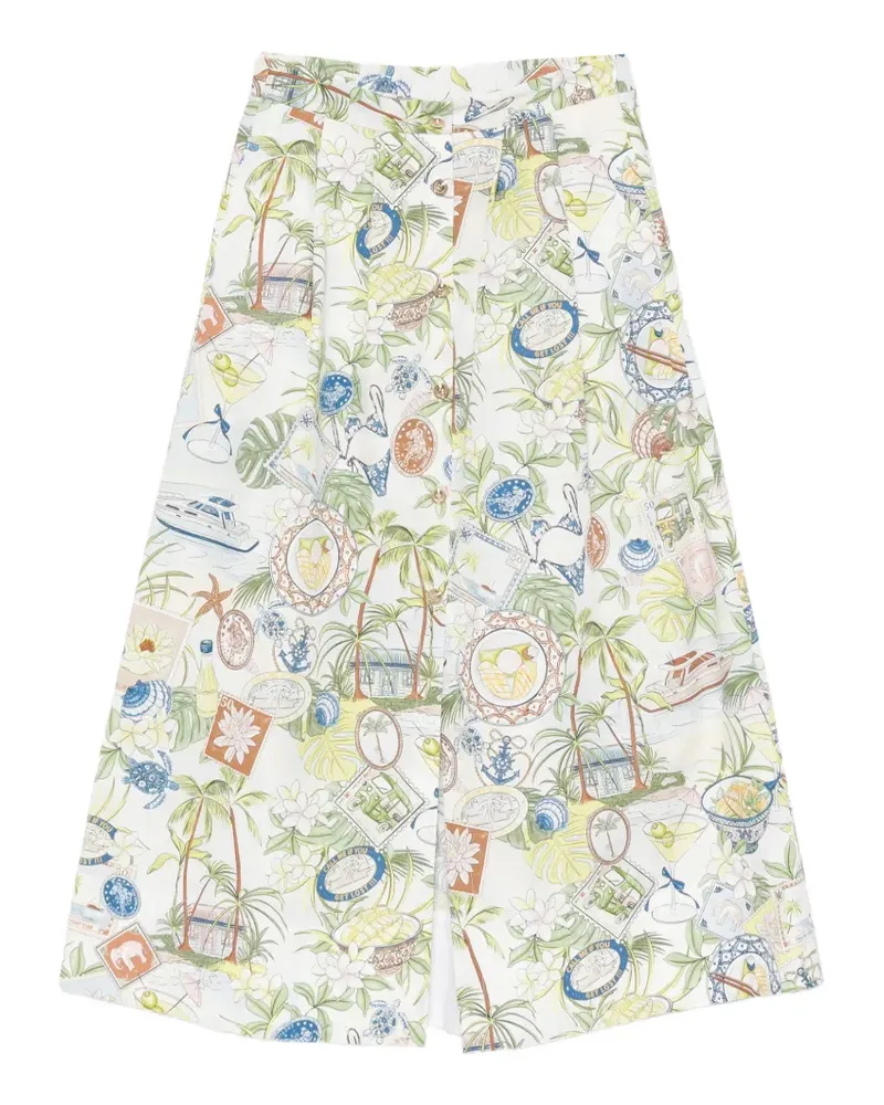 Maje figurative-print pleated skirt - Weiß Weiß