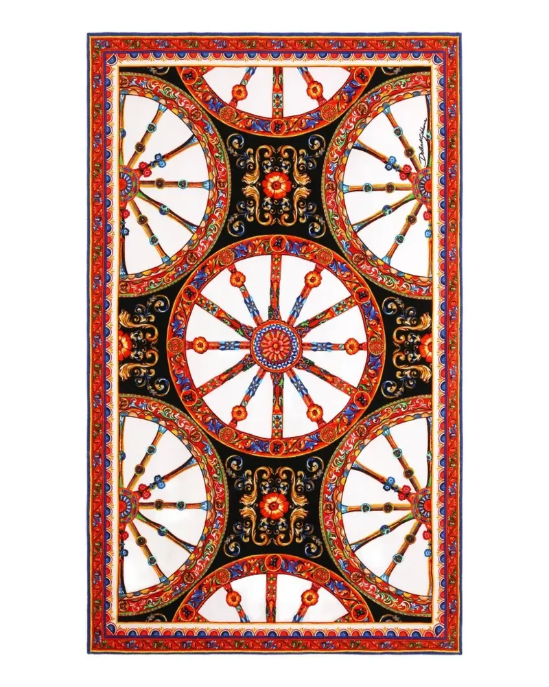Dolce & Gabbana Strandtuch aus Frottee mit Carretto-Print - Weiß Weiß