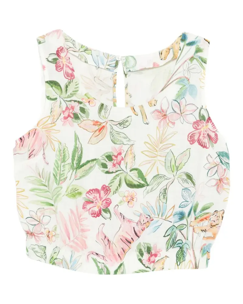 120% Lino floral-print linen top - Weiß Weiß