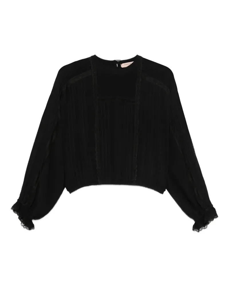 Twin-Set Plissierte Bluse mit Spitzenbesatz - Schwarz Schwarz