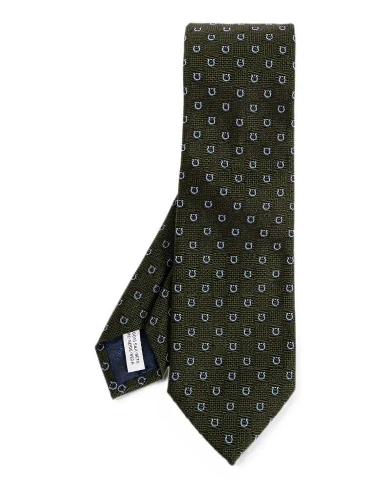 Ferragamo Seidenkrawatte mit Gancini-Muster - Grün Grün