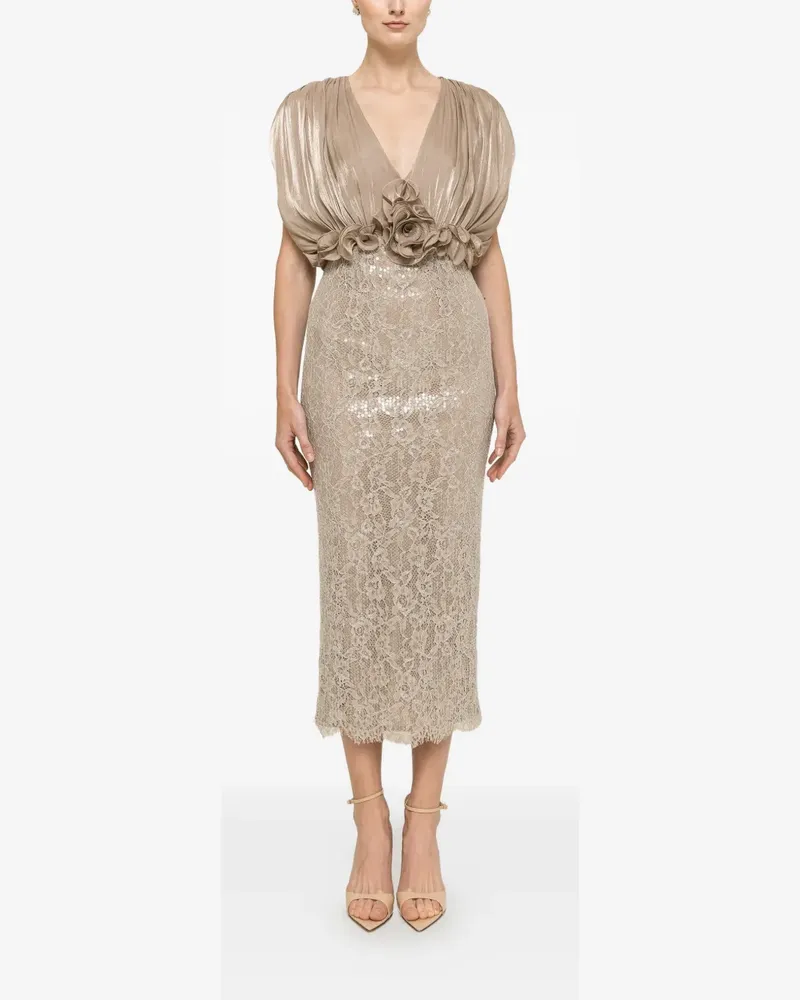 NISSA floral-detail lace midi dress - Grau Grau