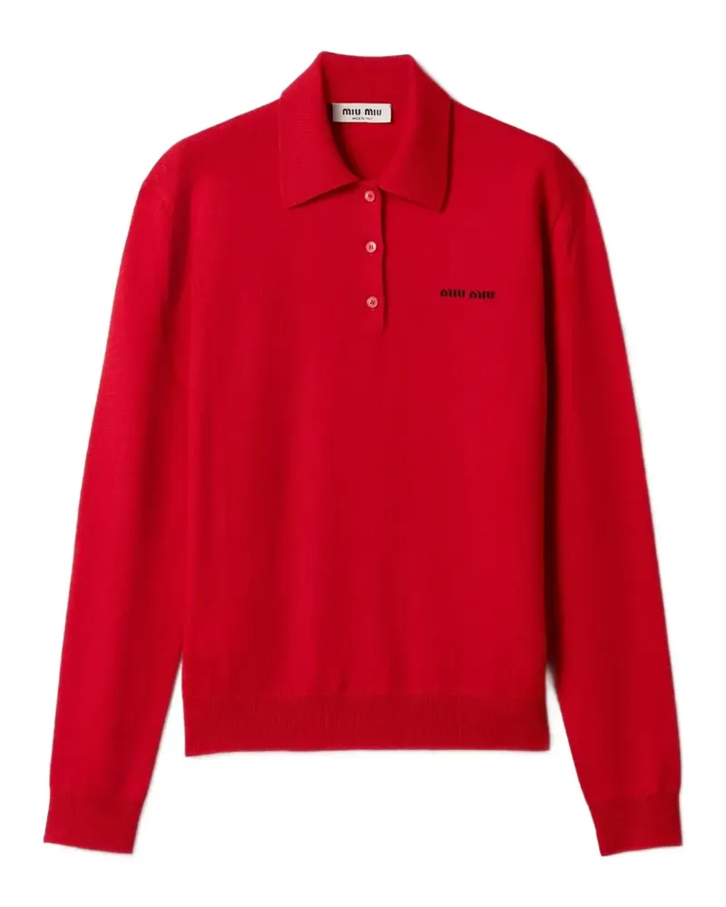 Miu Miu Langärmliges Poloshirt mit Logo - Rot Rot