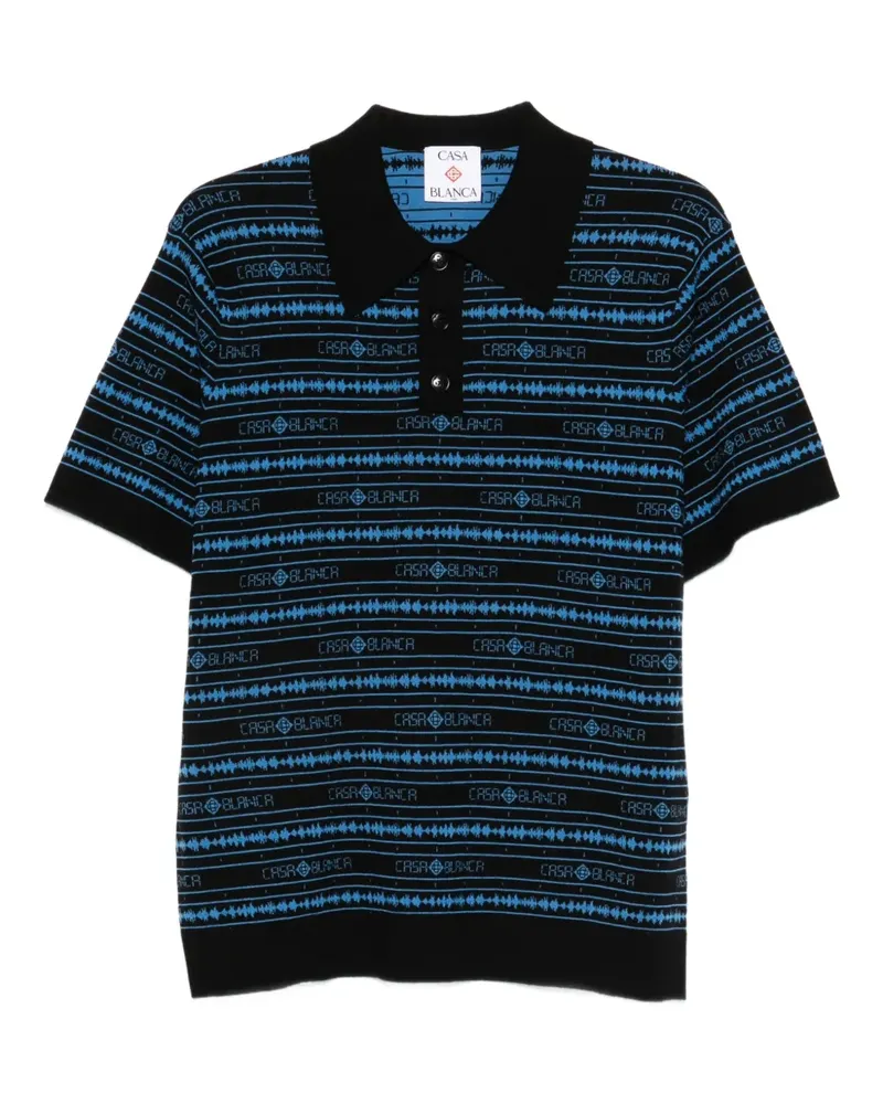 Casablanca Paris Gestreiftes Poloshirt mit Logo - Schwarz Schwarz