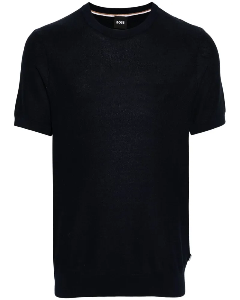 HUGO BOSS Strickpullover mit Rundhalsausschnitt - Blau Blau