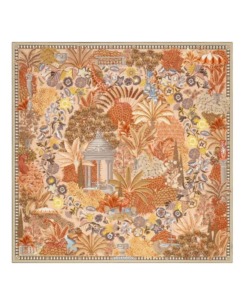 Ferragamo Seidenschal mit Garten-Print - Nude Nude
