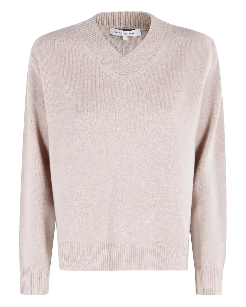 Kitsuné V-neck merino-wool sweater - Nude Nude