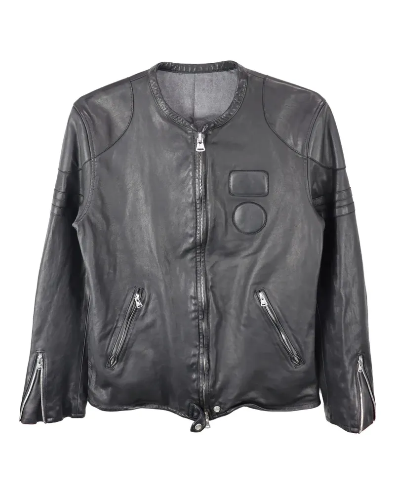 Yohji Yamamoto Lederjacke mit Logo-Prägung - Schwarz Schwarz