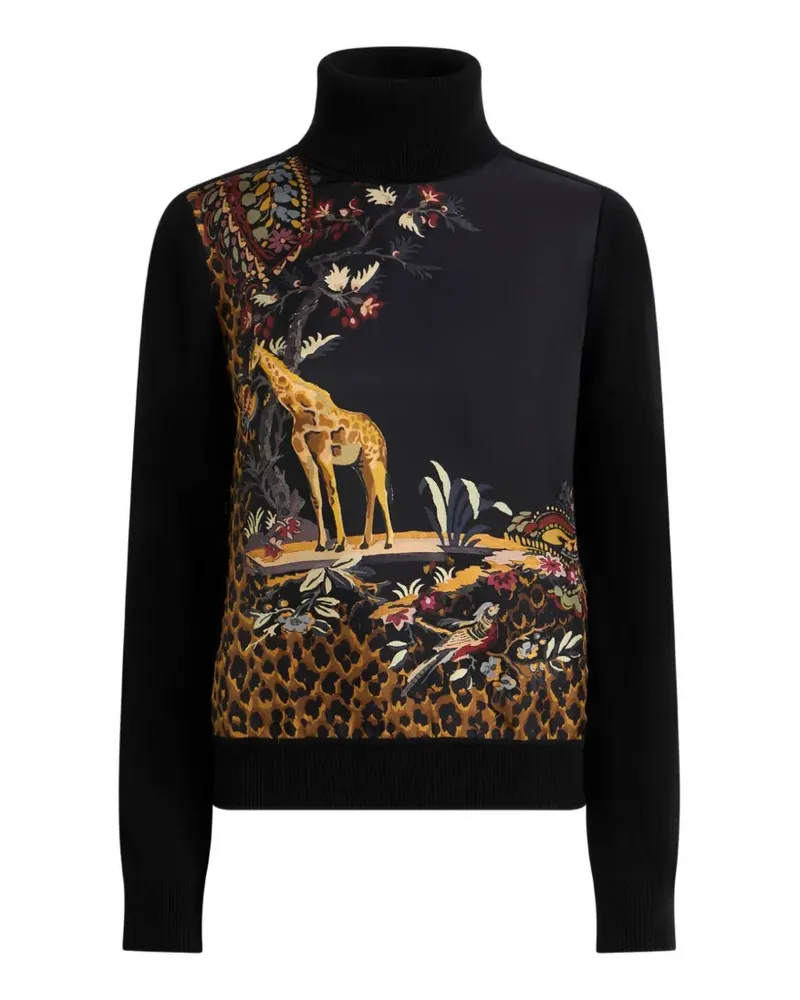 Etro wool-blend turtleneck sweater with placed animal and Paisley print - Schwarz Schwarz