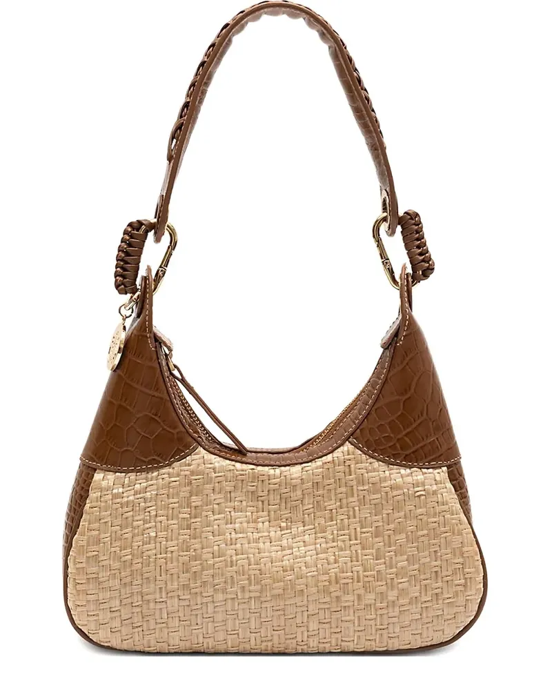ISLA Gewebte Moon Schultertasche mit Kroko-Effekt - Nude Nude