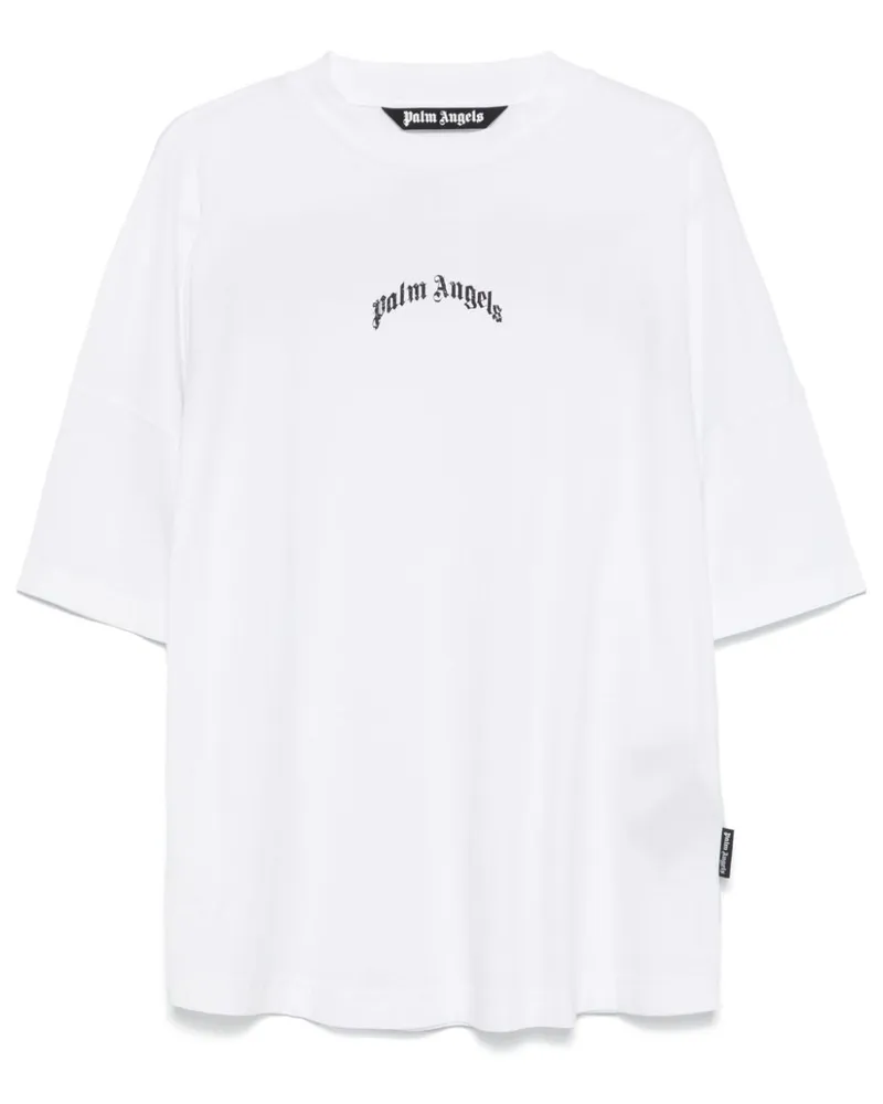 Palm Angels T-Shirt mit gebogenem Logo - Weiß Weiß