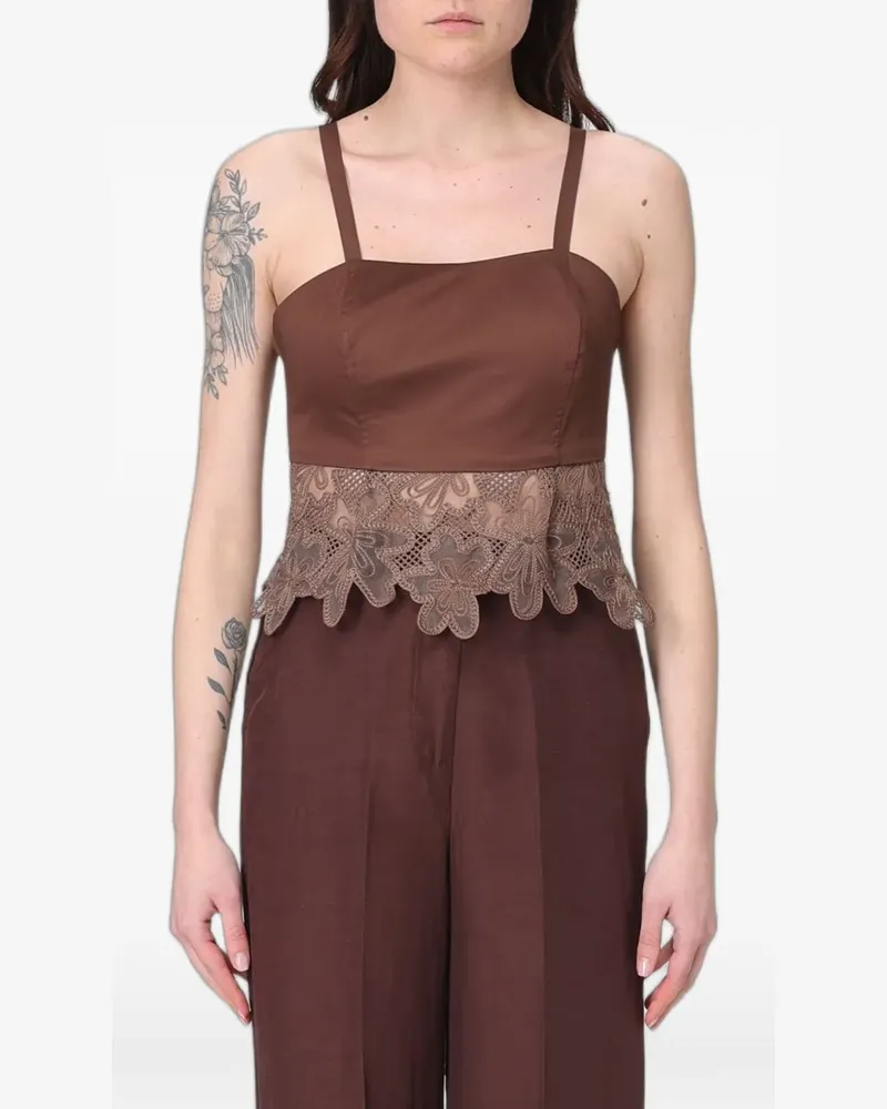 Hanita macramé-insert cropped top - Braun Braun