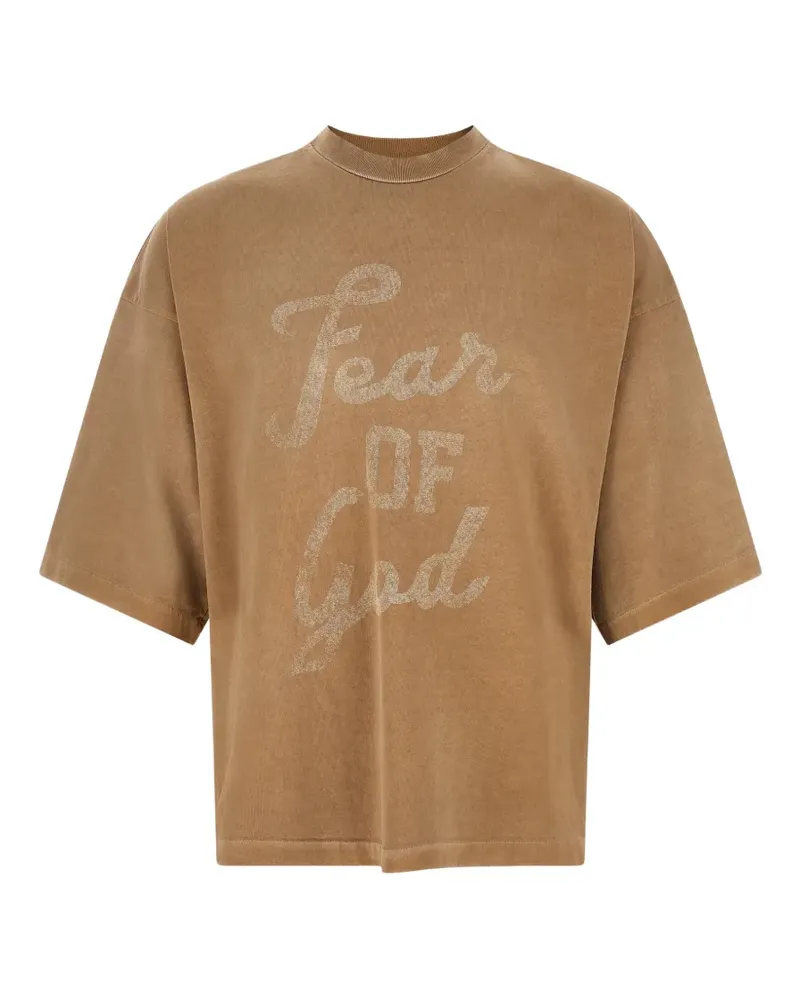 Fear of God graphic-print logo-patch t-shirt - Nude Nude