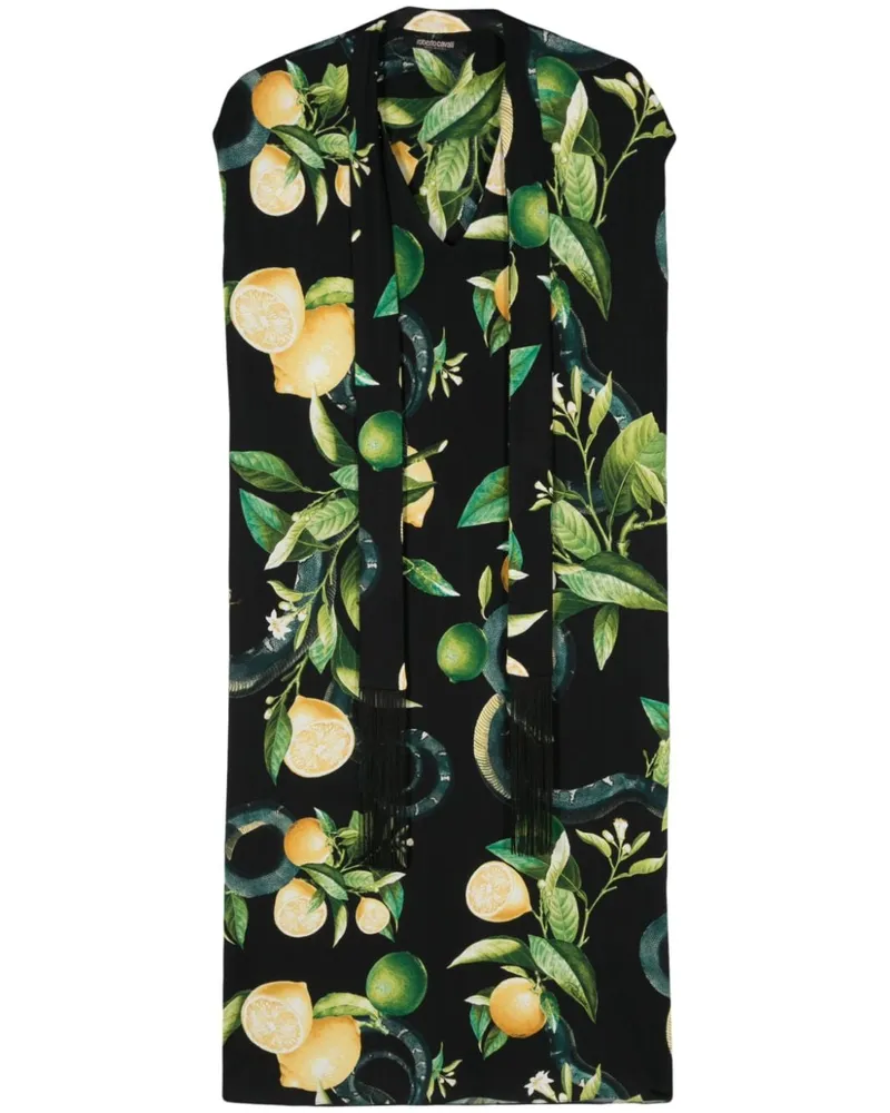 Roberto Cavalli Midikleid mit Print - Schwarz Schwarz