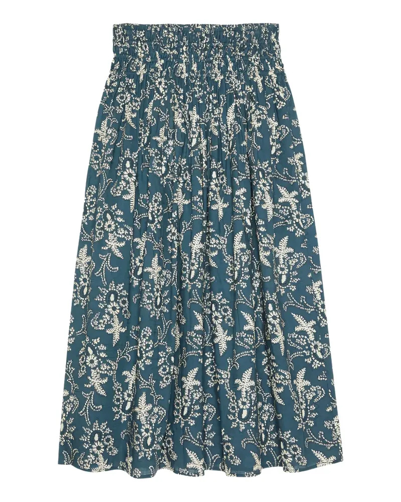 The Great The Viola smocked floral-print midi skirt - Blau Blau