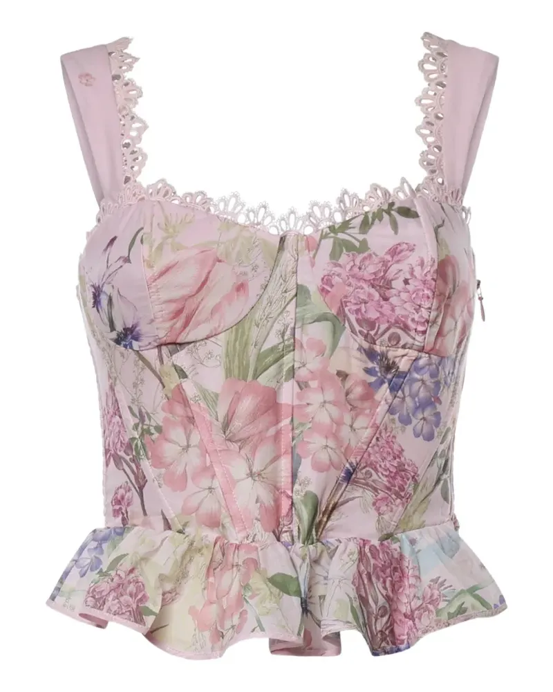 Charo Ruiz Floret floral-print ruffled top - Rosa Rosa