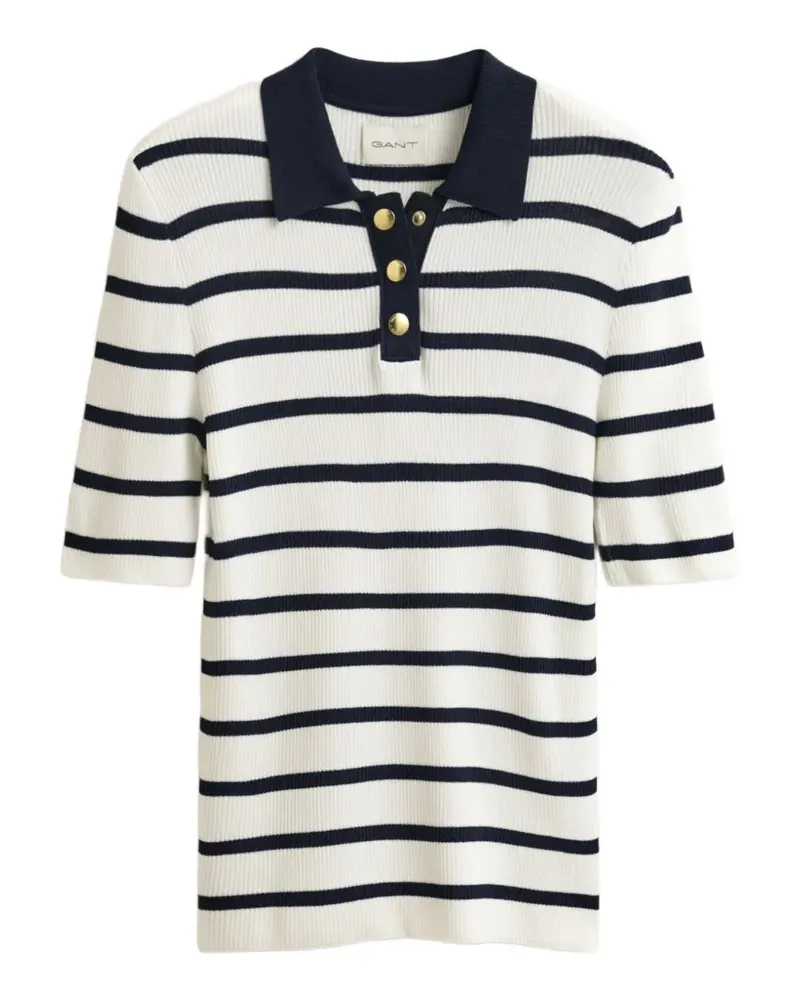 Gant striped ribbed-knit polo top - Weiß Weiß