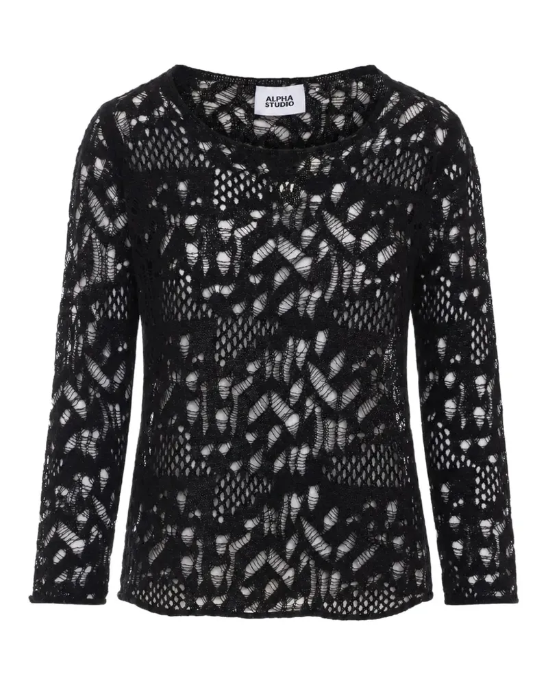 Alpha Studio Pullover mit Lochstrickmuster - Schwarz Schwarz