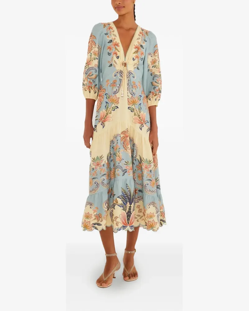 FARM Rio Midikleid mit V-Ausschnitt - Blau Blau