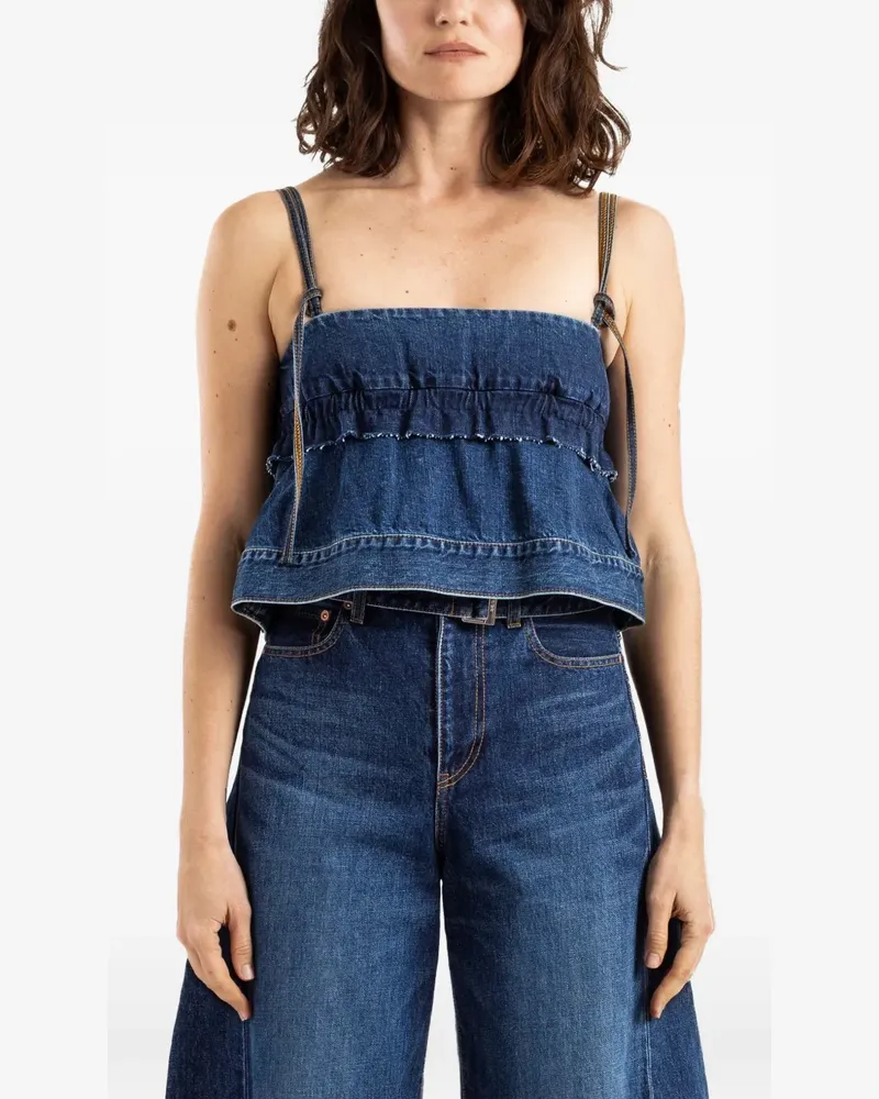 Sacai frayed ruffled top - Blau Blau