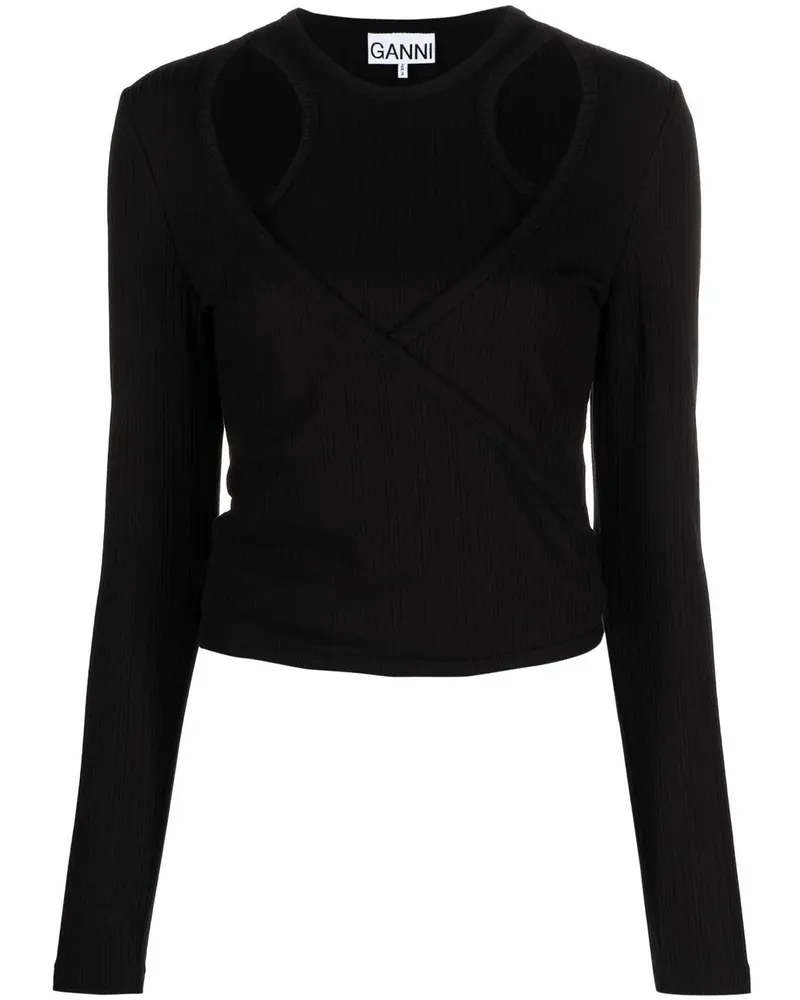 Ganni Geripptes Jersey-Oberteil - Schwarz Schwarz