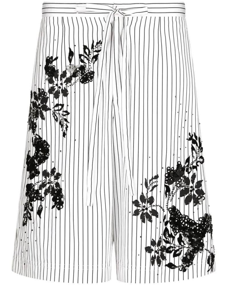 Dolce & Gabbana Gestreifte Bermudas mit Blumendetail - Weiß Weiß