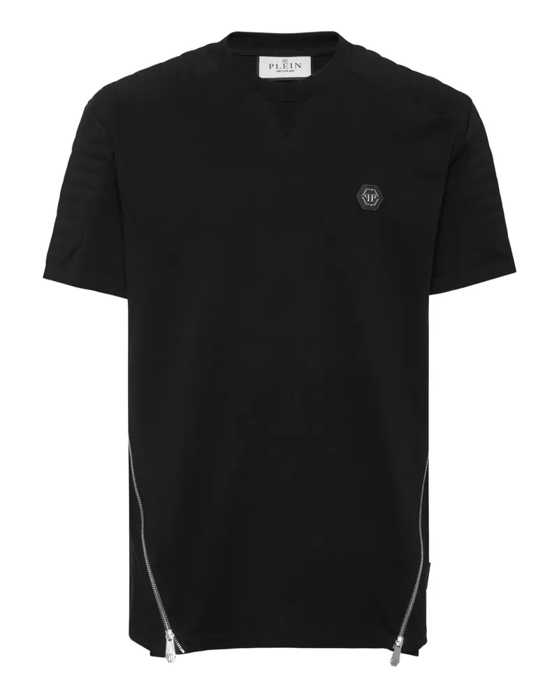 Philipp Plein Wattiertes T-Shirt mit Reißverschlussdetail - Schwarz Schwarz
