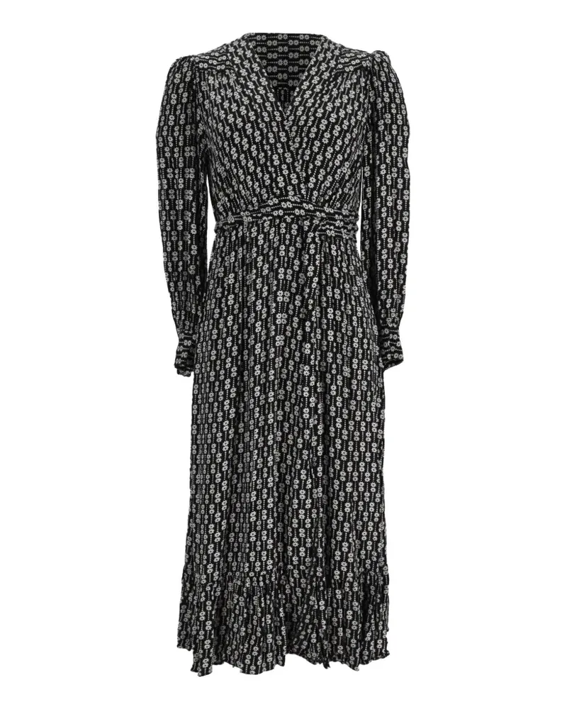 Sandro Sirene floral-print belted wrap midi dress - Schwarz Schwarz