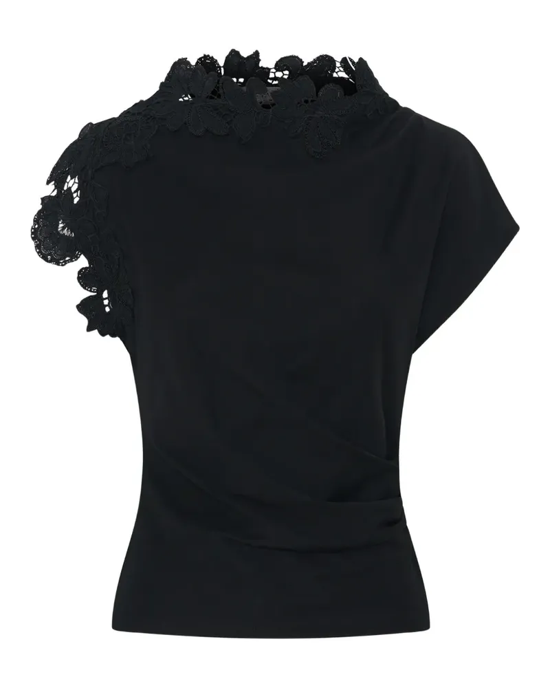 Anna Quan Drapiertes Nelly Guipure T-Shirt mit Spitzenbesatz - Schwarz Schwarz