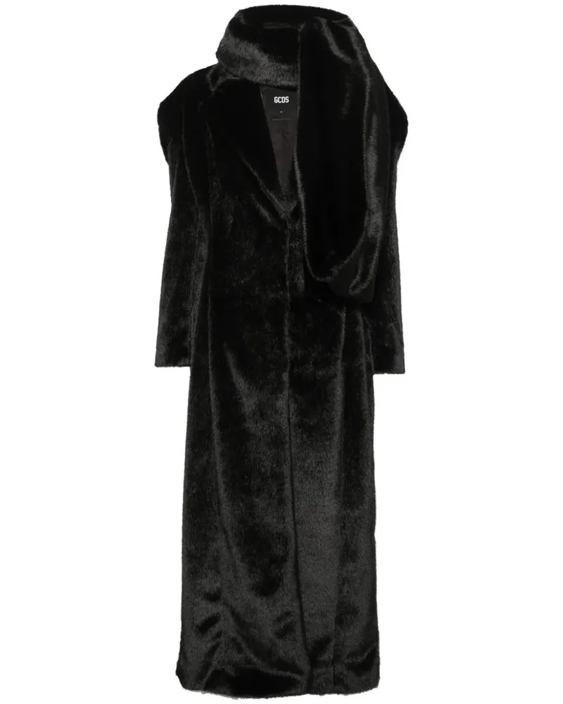 GCDS Mantel aus Faux Fur mit Schaldetail - Schwarz Schwarz