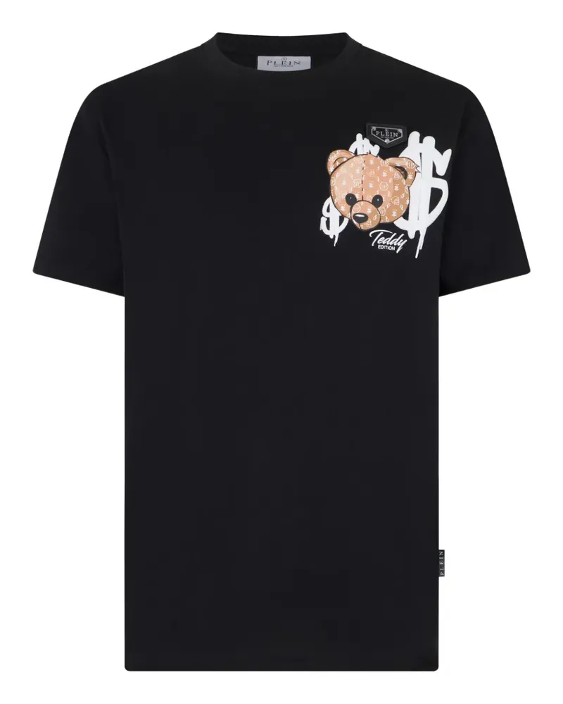 Philipp Plein Teddy T-Shirt aus Jersey mit Wappen - Schwarz Schwarz