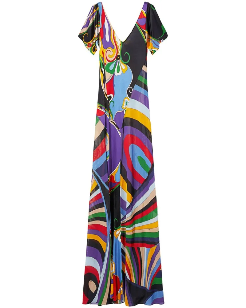 Emilio Pucci Maxikleid mit Orchidee and Iride-Print - Schwarz Schwarz