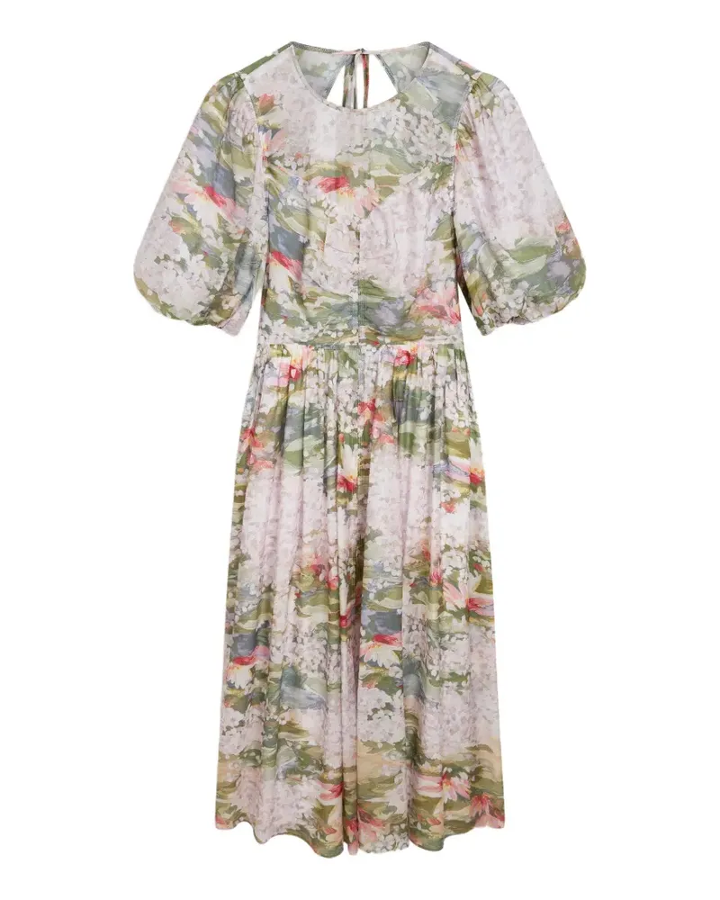 Ted Baker Jonora Puffärmel-Midikleid mit Blumenprint - Weiß Weiß