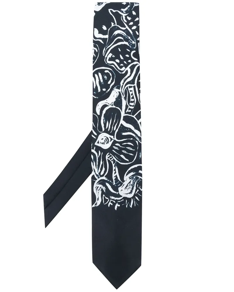 OFF-WHITE Seidenkrawatte mit Blumen-Print - Schwarz Schwarz