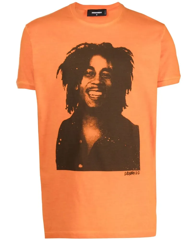 Dsquared2 T-Shirt mit Bob-Marley-Zitat - Orange Orange