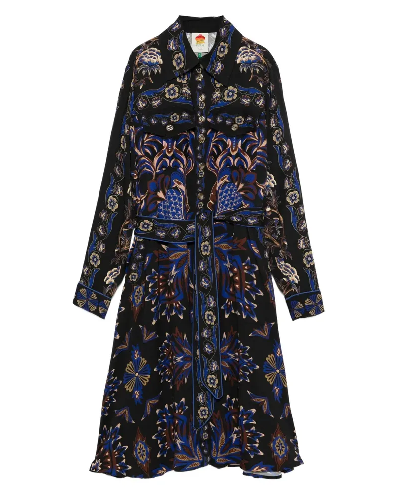 FARM Rio Arabesque Midikleid mit Gürtel - Schwarz Schwarz