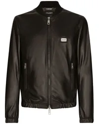 Dolce & Gabbana Lederjacke mit Logo-Schild Schwarz