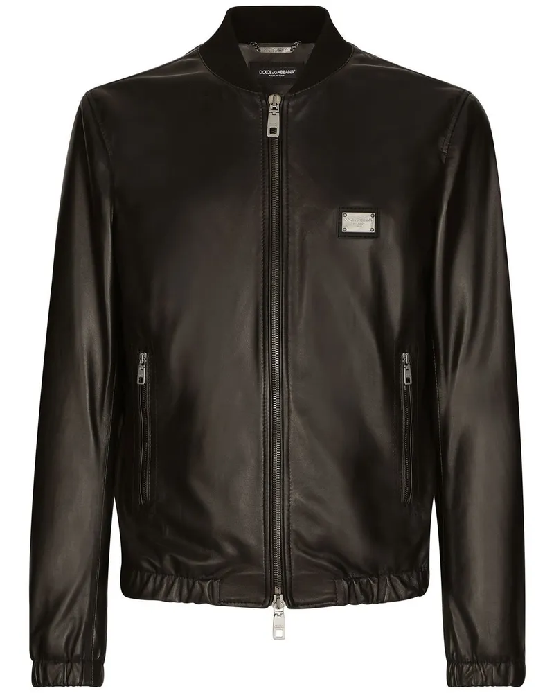Dolce & Gabbana Lederjacke mit Logo-Applikation - Schwarz Schwarz