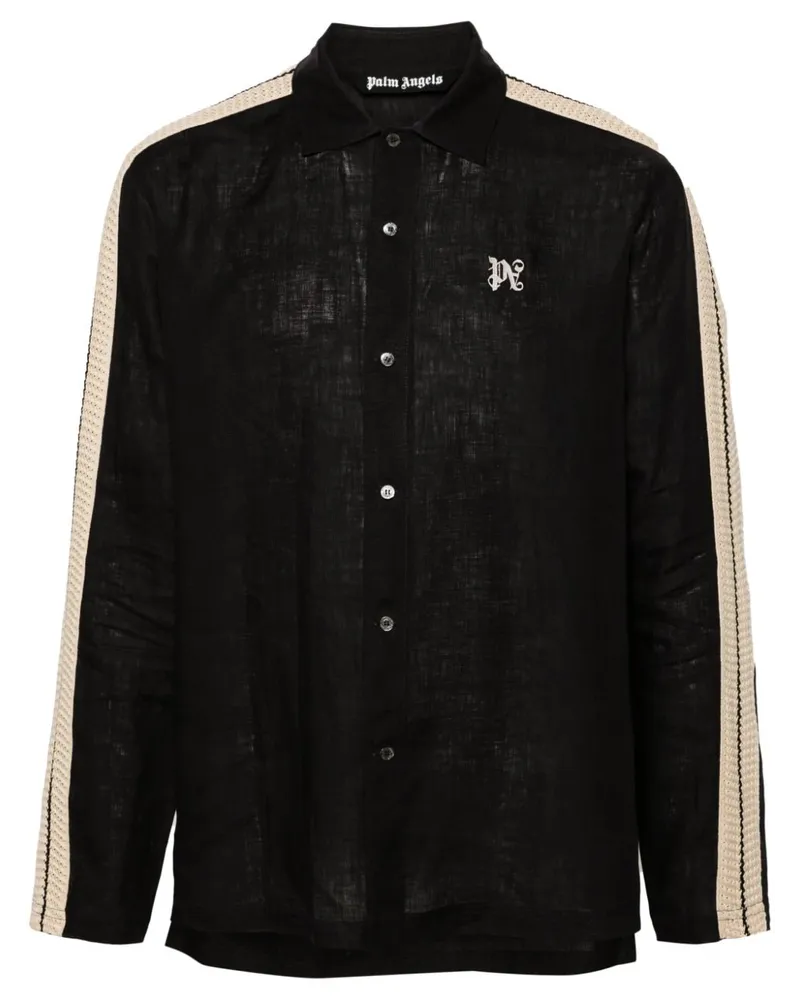Palm Angels Leinenhemd mit Logo-Stickerei - Schwarz Schwarz