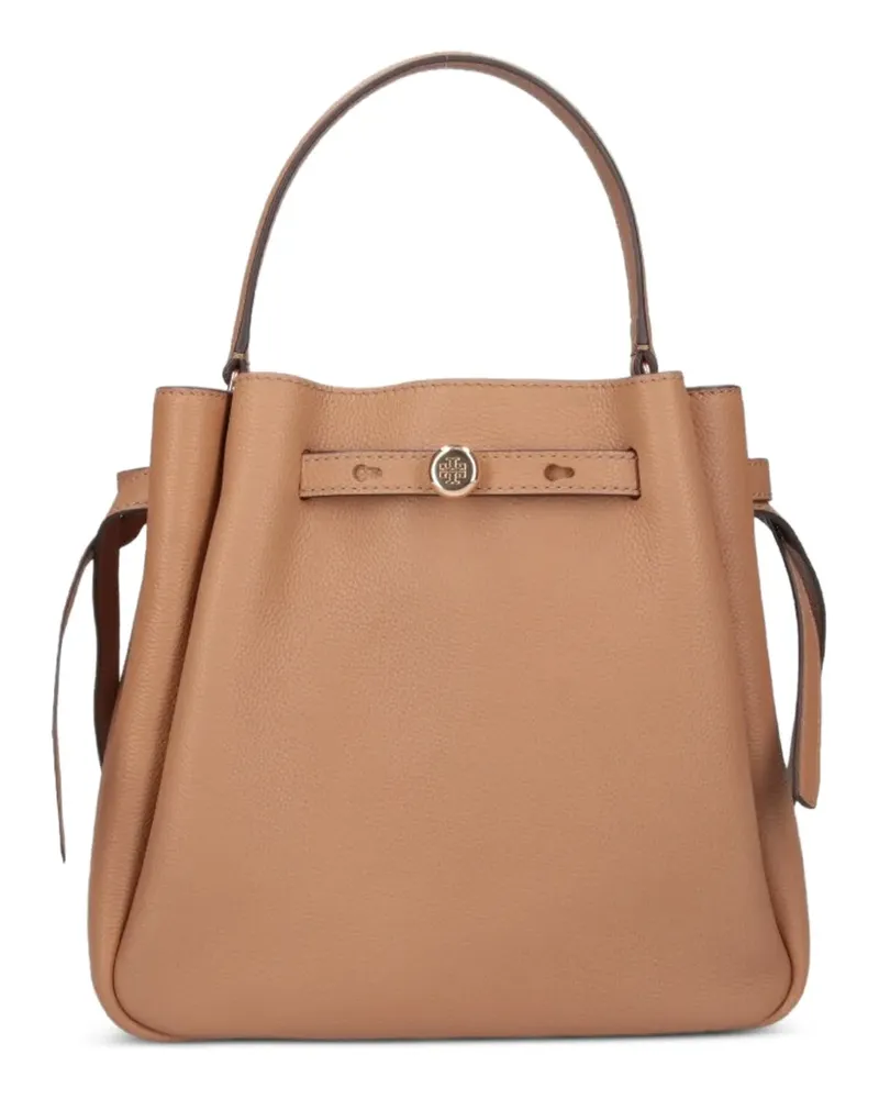 Tory Burch Romy Tote Bag aus gekörntem Leder mit Logoplakette - Nude Nude
