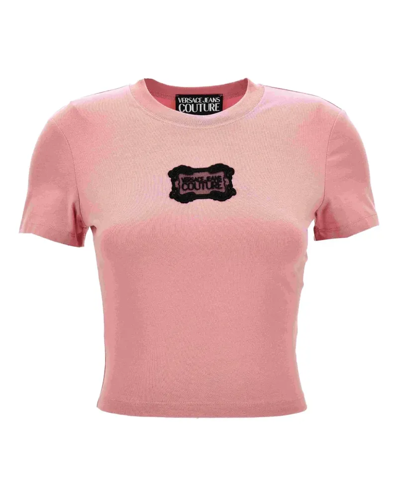 Versace Jeans Cropped-T-Shirt mit Logo-Patch - Rosa Rosa