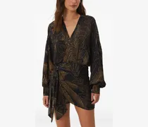 Gewickeltes Foliage Minikleid - Schwarz