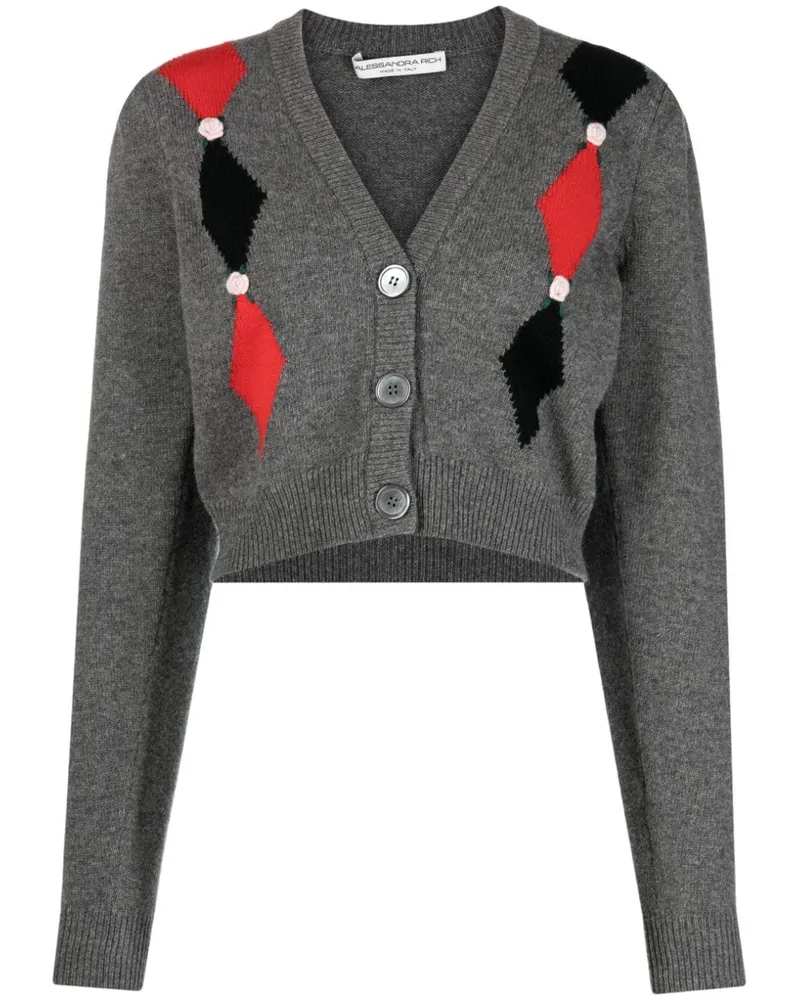 Alessandra Rich Intarsien-Cardigan mit Blumen - Grau Grau