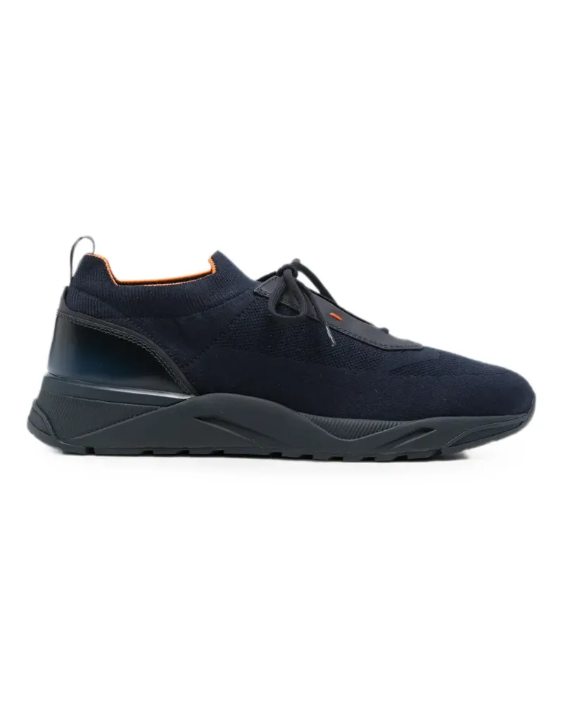Santoni Flin knit leather-trim sneakers - Blau Blau