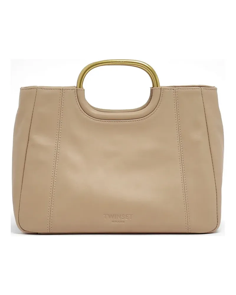 Twin-Set metal-handle leather tote bag - Nude Nude